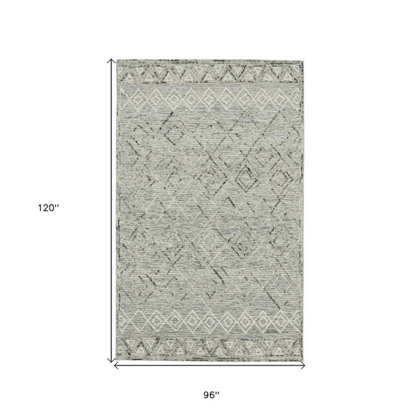 HomeRoots 5' Gray Ivory and Black Wool Argyle Hand Hooked Area Rug – Timeless Design for Cozy Interiors 8' X 10' 570313