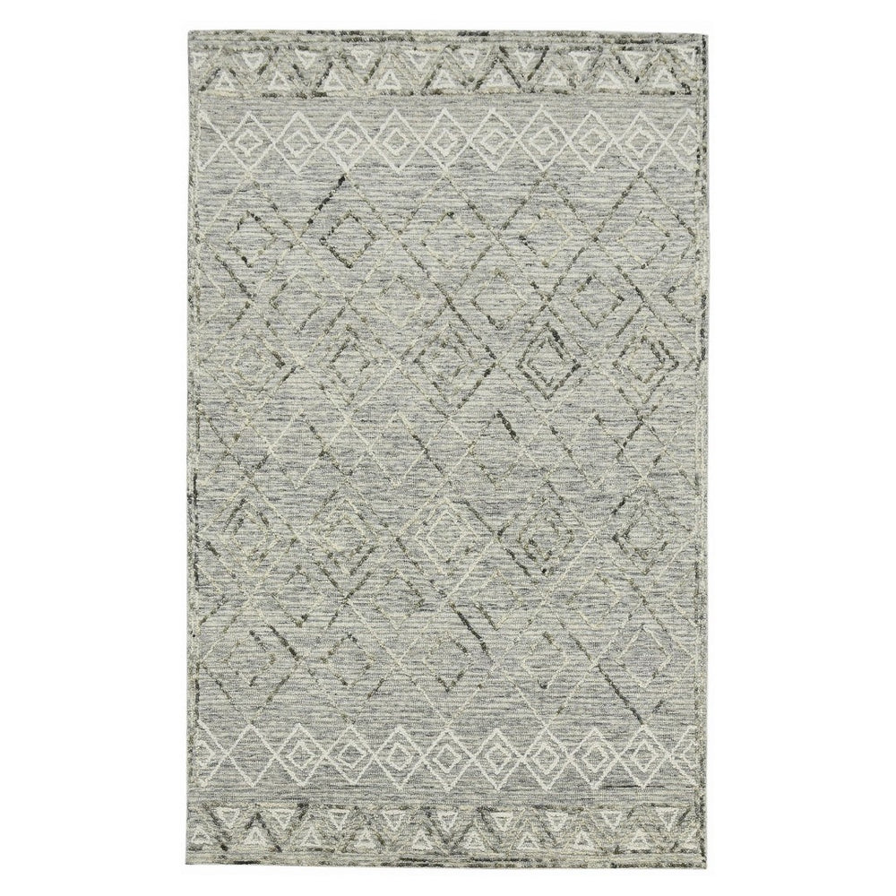 HomeRoots 5' Gray Ivory and Black Wool Argyle Hand Hooked Area Rug – Timeless Design for Cozy Interiors 8' X 10' 570313