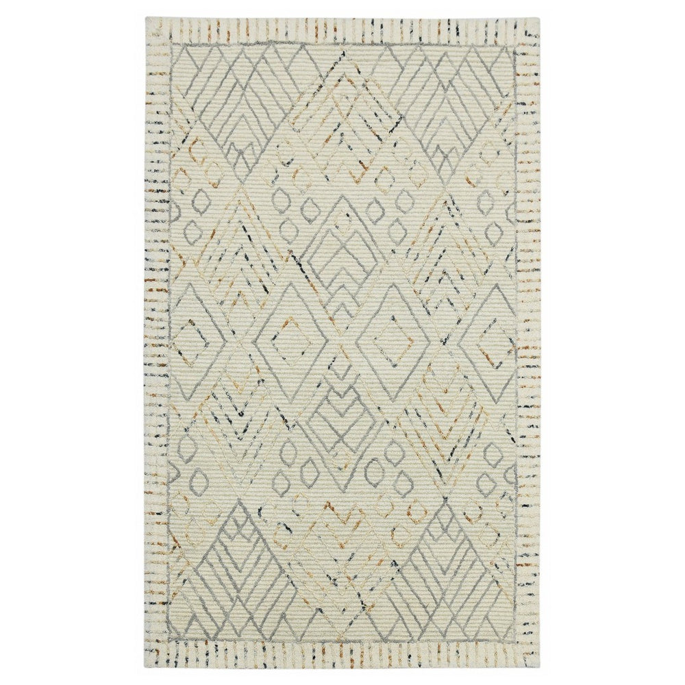 HomeRoots 8' Hand Hooked Wool Area Rug - Earthy Southwestern Design in Ivory, Gray, and Rust for Cozy Spaces 8' X 10' 570317