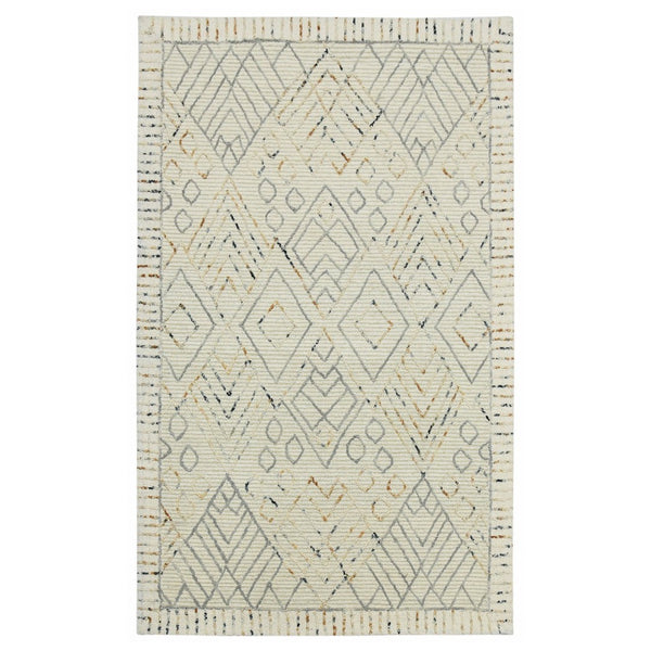 HomeRoots 8' Hand Hooked Wool Area Rug - Earthy Southwestern Design in Ivory, Gray, and Rust for Cozy Spaces 8' X 10' 570317