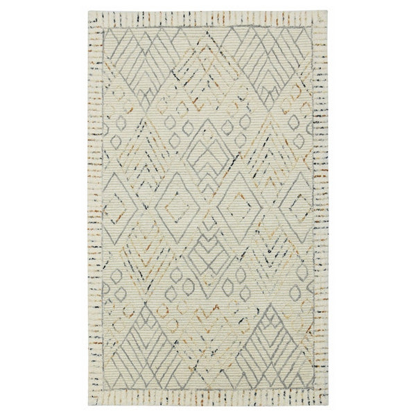 HomeRoots 8' Hand Hooked Wool Area Rug - Earthy Southwestern Design in Ivory, Gray, and Rust for Cozy Spaces 8' X 10' 570317