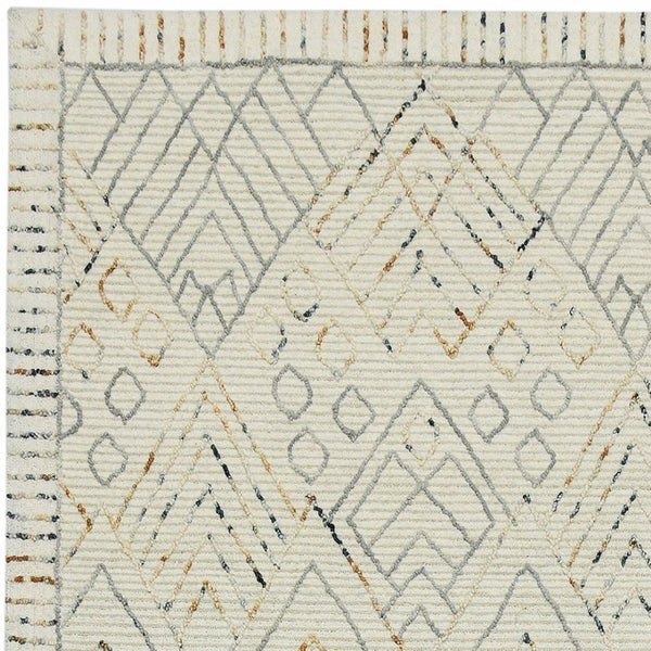 HomeRoots 8' Hand Hooked Wool Area Rug - Earthy Southwestern Design in Ivory, Gray, and Rust for Cozy Spaces 8' X 10' 570317