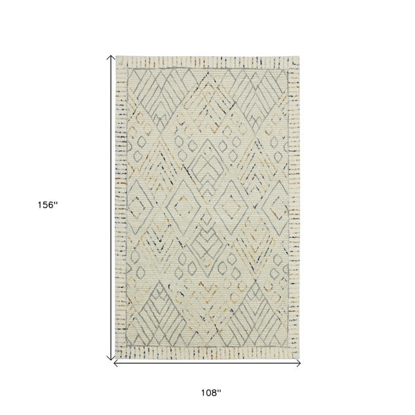 HomeRoots 8' Hand Hooked Wool Area Rug - Earthy Southwestern Design in Ivory, Gray, and Rust for Cozy Spaces 9' X 13' 570318