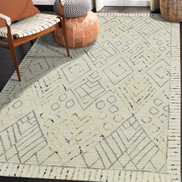 HomeRoots 8' Hand Hooked Wool Area Rug - Earthy Southwestern Design in Ivory, Gray, and Rust for Cozy Spaces 9' X 13' 570318