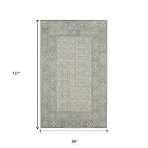 HomeRoots 5' Hand-Hooked Wool Southwestern Area Rug - Gray & Ivory, Artisan Crafted for Cozy Spaces 8' X 10' 570321
