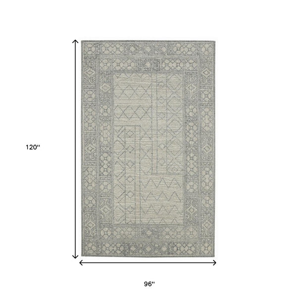HomeRoots 5' Hand-Hooked Wool Southwestern Area Rug - Gray & Ivory, Artisan Crafted for Cozy Spaces 8' X 10' 570321