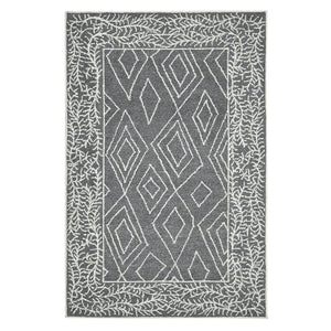 HomeRoots 5' Gray and Ivory Wool Geometric Hand-Hooked Area Rug - Artisanal Warmth for Modern Spaces 8' X 10' 570325