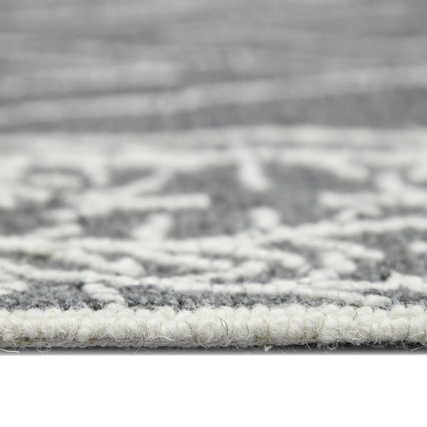 HomeRoots 5' Gray and Ivory Wool Geometric Hand-Hooked Area Rug - Artisanal Warmth for Modern Spaces 8' X 10' 570325