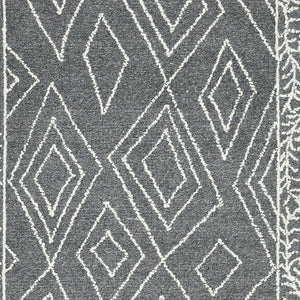 HomeRoots 5' Gray and Ivory Wool Geometric Hand-Hooked Area Rug - Artisanal Warmth for Modern Spaces 8' X 10' 570325