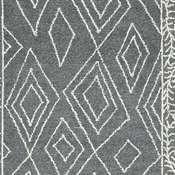 HomeRoots 5' Gray and Ivory Wool Geometric Hand-Hooked Area Rug - Artisanal Warmth for Modern Spaces 8' X 10' 570325