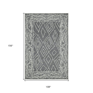 HomeRoots 5' Gray and Ivory Wool Geometric Hand-Hooked Area Rug - Artisanal Warmth for Modern Spaces 9' X 13' 570326