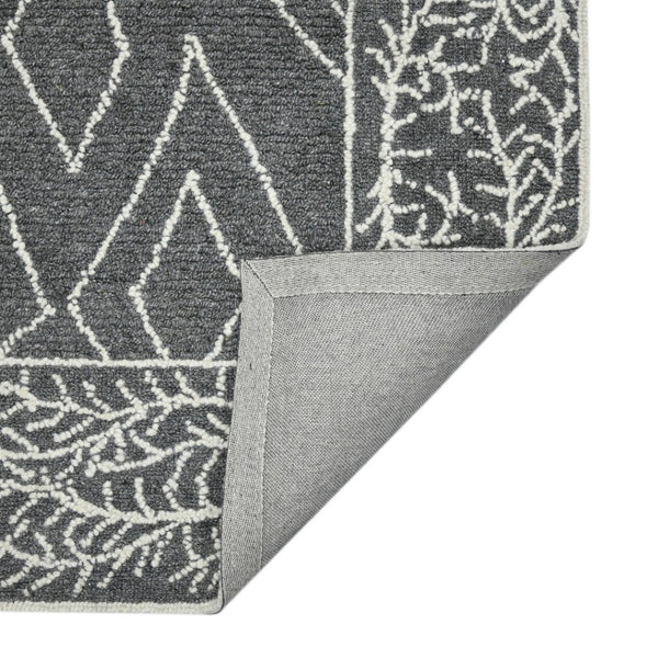 HomeRoots 5' Gray and Ivory Wool Geometric Hand-Hooked Area Rug - Artisanal Warmth for Modern Spaces 9' X 13' 570326