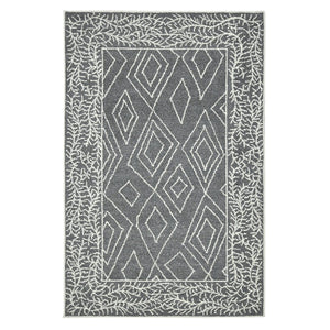 HomeRoots 5' Gray and Ivory Wool Geometric Hand-Hooked Area Rug - Artisanal Warmth for Modern Spaces 9' X 13' 570326
