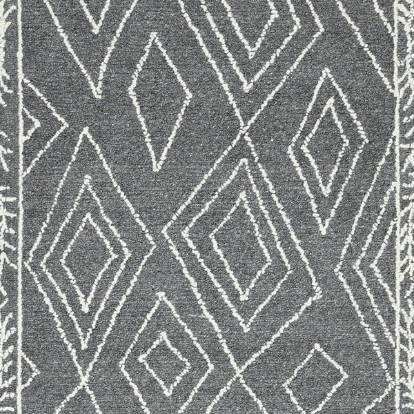 HomeRoots 5' Gray and Ivory Wool Geometric Hand-Hooked Area Rug - Artisanal Warmth for Modern Spaces 9' X 13' 570326