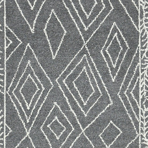 HomeRoots 5' Gray and Ivory Wool Geometric Hand-Hooked Area Rug - Artisanal Warmth for Modern Spaces 9' X 13' 570326