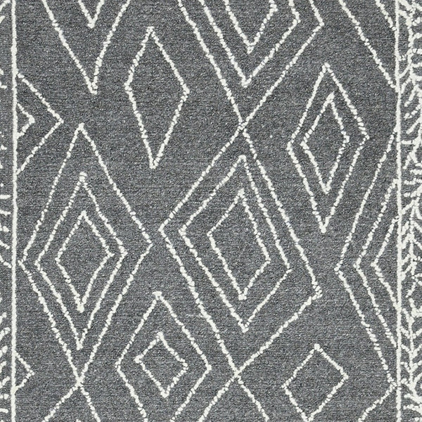 HomeRoots 5' Gray and Ivory Wool Geometric Hand-Hooked Area Rug - Artisanal Warmth for Modern Spaces 9' X 13' 570326