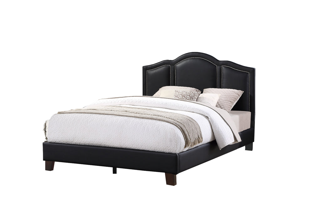 English Elm QUEEN Faux Leather Bed Frame in Black with Solid Wood Frame, 49" Headboard, 13" Footboard — Sleek Modern Design B089S00133