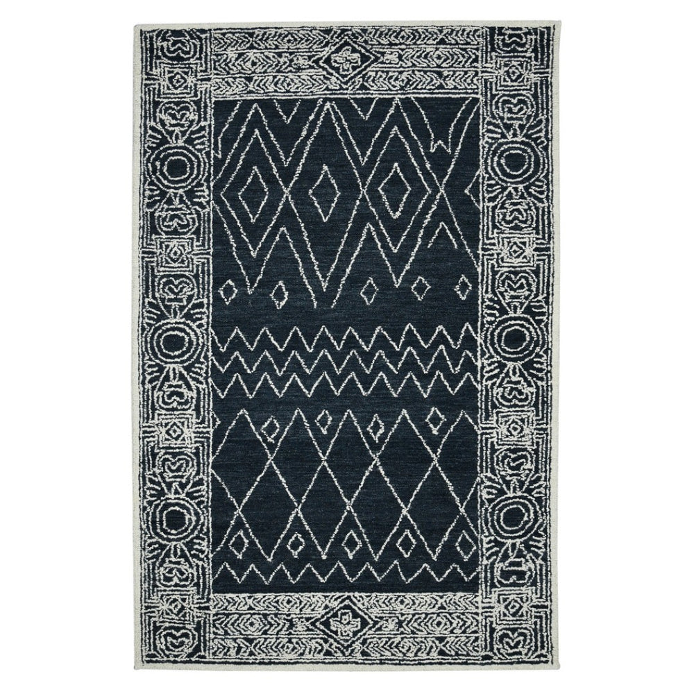 HomeRoots 5' Handcrafted Southwestern Wool Area Rug in Charcoal and Ivory – Perfect for Cozy Living Spaces 9' X 13' 570330