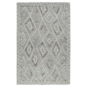 HomeRoots 5' Hand Hooked Wool Area Rug with Modern Geometric Design in Gray, Ivory, and Rust for Stylish Comfort 5' X 8' 570332