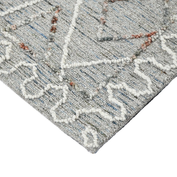 HomeRoots 5' Hand Hooked Wool Area Rug with Modern Geometric Design in Gray, Ivory, and Rust for Stylish Comfort 5' X 8' 570332