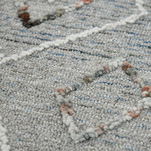 HomeRoots 5' Hand Hooked Wool Area Rug with Modern Geometric Design in Gray, Ivory, and Rust for Stylish Comfort 5' X 8' 570332