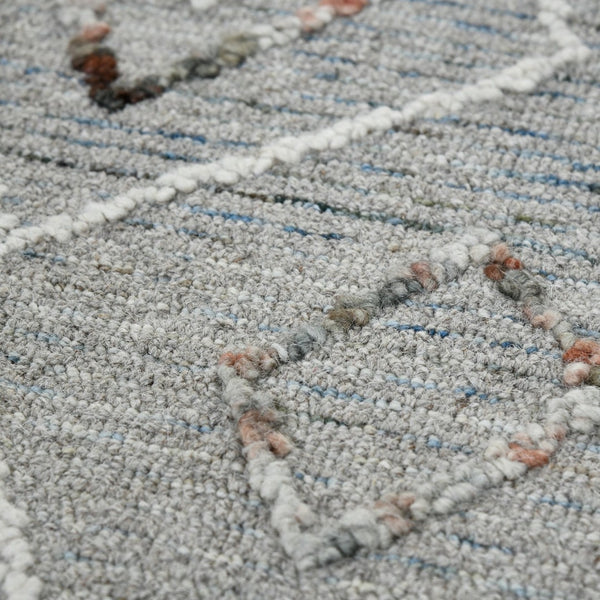 HomeRoots 5' Hand Hooked Wool Area Rug with Modern Geometric Design in Gray, Ivory, and Rust for Stylish Comfort 5' X 8' 570332