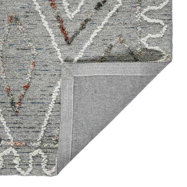 HomeRoots 5' Hand Hooked Wool Area Rug with Modern Geometric Design in Gray, Ivory, and Rust for Stylish Comfort 5' X 8' 570332