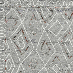 HomeRoots 5' Hand Hooked Wool Area Rug with Modern Geometric Design in Gray, Ivory, and Rust for Stylish Comfort 5' X 8' 570332