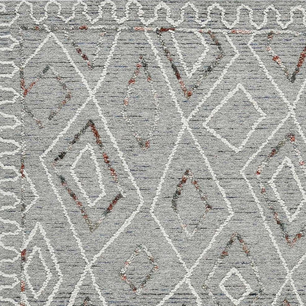 HomeRoots 5' Hand Hooked Wool Area Rug with Modern Geometric Design in Gray, Ivory, and Rust for Stylish Comfort 5' X 8' 570332