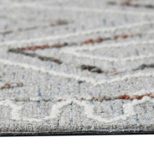 HomeRoots 5' Hand Hooked Wool Area Rug with Modern Geometric Design in Gray, Ivory, and Rust for Stylish Comfort 8' X 10' 570333