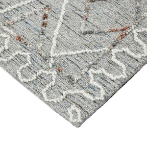 HomeRoots 5' Hand Hooked Wool Area Rug with Modern Geometric Design in Gray, Ivory, and Rust for Stylish Comfort 8' X 10' 570333