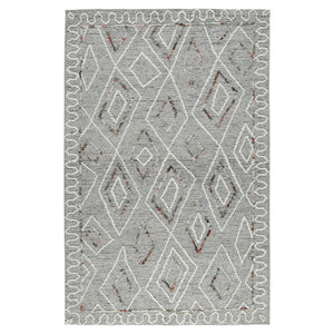 HomeRoots 5' Hand Hooked Wool Area Rug with Modern Geometric Design in Gray, Ivory, and Rust for Stylish Comfort 8' X 10' 570333