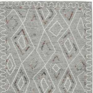 HomeRoots 5' Hand Hooked Wool Area Rug with Modern Geometric Design in Gray, Ivory, and Rust for Stylish Comfort 8' X 10' 570333