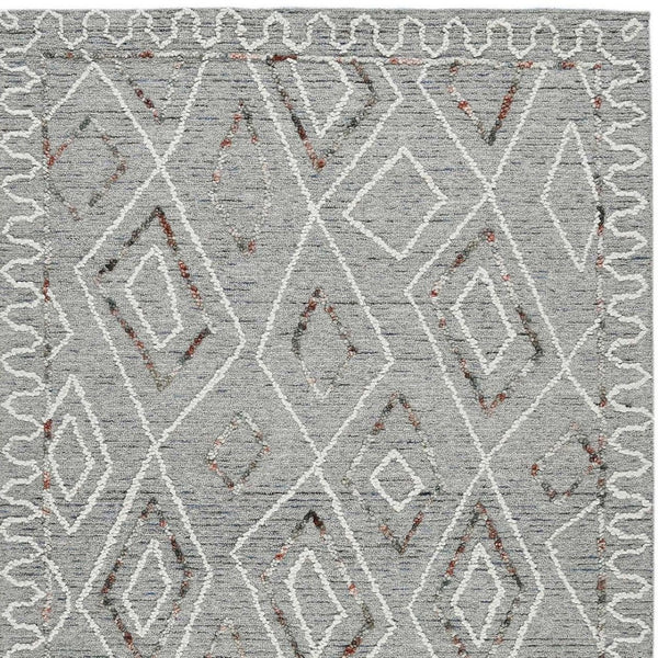 HomeRoots 5' Hand Hooked Wool Area Rug with Modern Geometric Design in Gray, Ivory, and Rust for Stylish Comfort 8' X 10' 570333