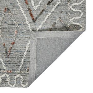 HomeRoots 5' Hand Hooked Wool Area Rug with Modern Geometric Design in Gray, Ivory, and Rust for Stylish Comfort 9' X 13' 570334