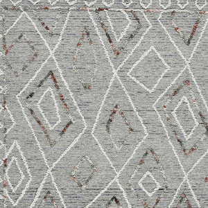 HomeRoots 5' Hand Hooked Wool Area Rug with Modern Geometric Design in Gray, Ivory, and Rust for Stylish Comfort 9' X 13' 570334