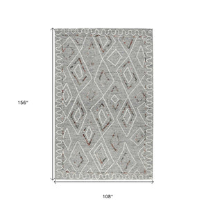 HomeRoots 5' Hand Hooked Wool Area Rug with Modern Geometric Design in Gray, Ivory, and Rust for Stylish Comfort 9' X 13' 570334