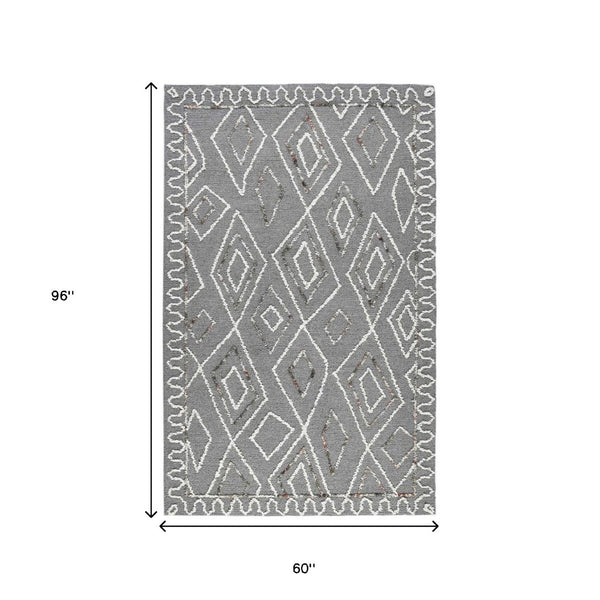 HomeRoots 5' Hand-Hooked Wool Area Rug with Modern Geometric Design in Dark Gray, Ivory & Rust for Cozy Spaces 5' X 8' 570336