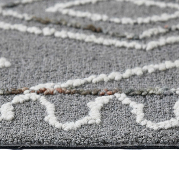 HomeRoots 5' Hand-Hooked Wool Area Rug with Modern Geometric Design in Dark Gray, Ivory & Rust for Cozy Spaces 5' X 8' 570336