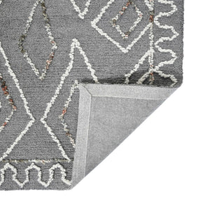 HomeRoots 5' Hand-Hooked Wool Area Rug with Modern Geometric Design in Dark Gray, Ivory & Rust for Cozy Spaces 5' X 8' 570336