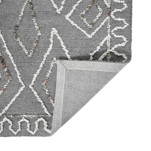 HomeRoots 5' Hand-Hooked Wool Area Rug with Modern Geometric Design in Dark Gray, Ivory & Rust for Cozy Spaces 5' X 8' 570336