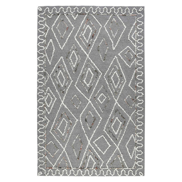 HomeRoots 5' Hand-Hooked Wool Area Rug with Modern Geometric Design in Dark Gray, Ivory & Rust for Cozy Spaces 5' X 8' 570336