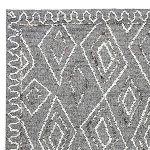 HomeRoots 5' Hand-Hooked Wool Area Rug with Modern Geometric Design in Dark Gray, Ivory & Rust for Cozy Spaces 5' X 8' 570336