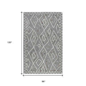 HomeRoots 5' Hand-Hooked Wool Area Rug with Modern Geometric Design in Dark Gray, Ivory & Rust for Cozy Spaces 8' X 10' 570337