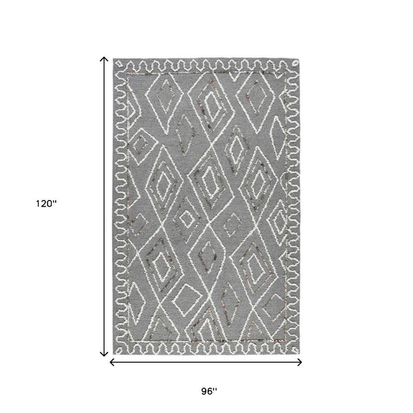 HomeRoots 5' Hand-Hooked Wool Area Rug with Modern Geometric Design in Dark Gray, Ivory & Rust for Cozy Spaces 8' X 10' 570337