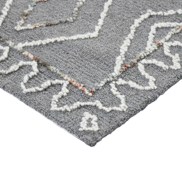HomeRoots 5' Hand-Hooked Wool Area Rug with Modern Geometric Design in Dark Gray, Ivory & Rust for Cozy Spaces 8' X 10' 570337