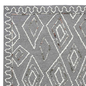HomeRoots 5' Hand-Hooked Wool Area Rug with Modern Geometric Design in Dark Gray, Ivory & Rust for Cozy Spaces 8' X 10' 570337