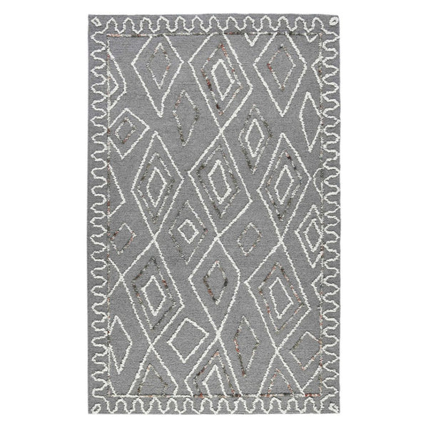 HomeRoots 5' Hand-Hooked Wool Area Rug with Modern Geometric Design in Dark Gray, Ivory & Rust for Cozy Spaces 9' X 13' 570338