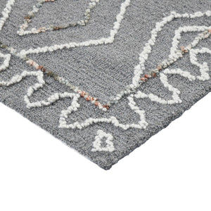 HomeRoots 5' Hand-Hooked Wool Area Rug with Modern Geometric Design in Dark Gray, Ivory & Rust for Cozy Spaces 9' X 13' 570338