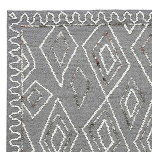 HomeRoots 5' Hand-Hooked Wool Area Rug with Modern Geometric Design in Dark Gray, Ivory & Rust for Cozy Spaces 9' X 13' 570338